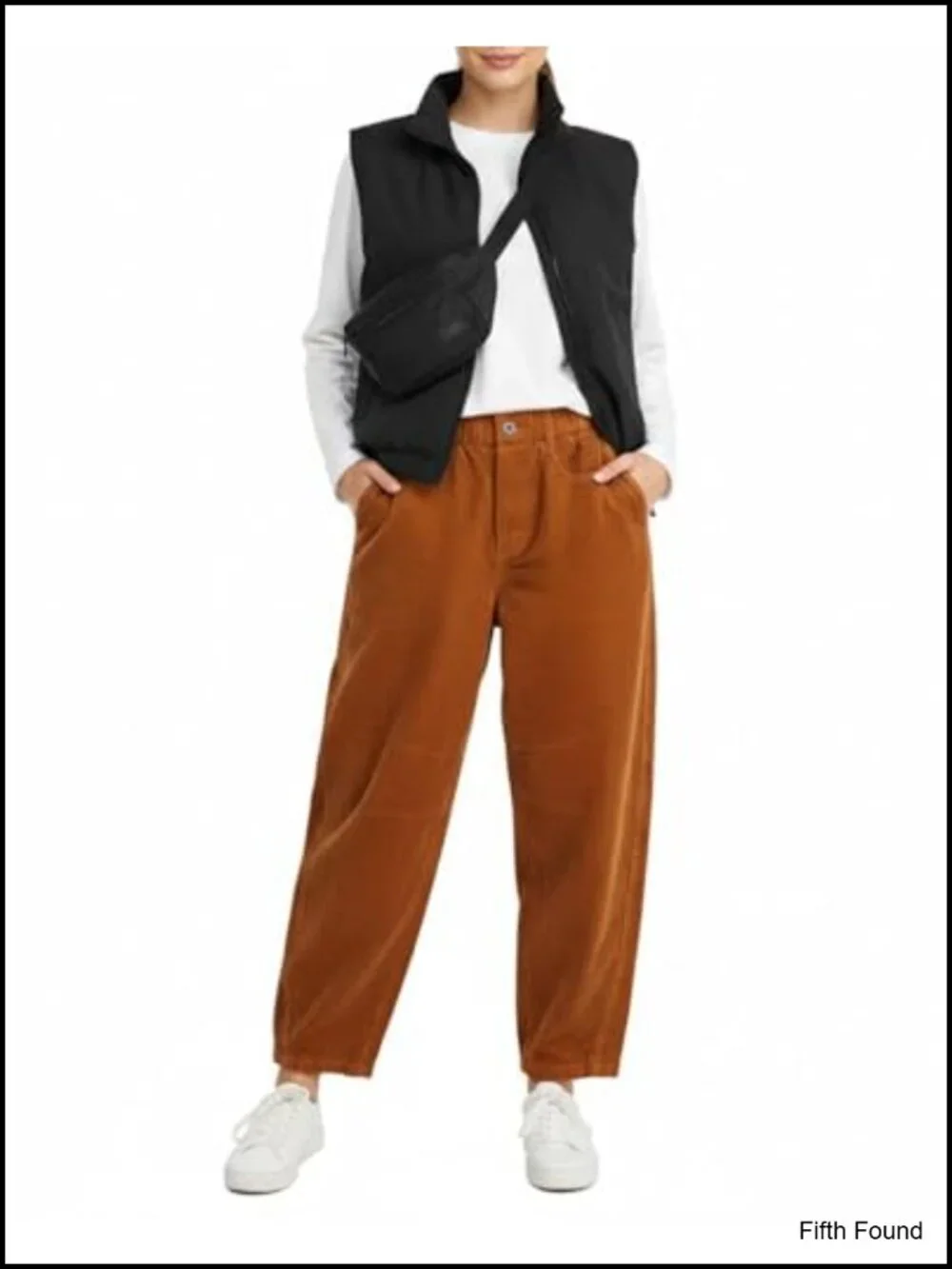 Women's Corduroy Barrel Pants Mid-Rise Elastic Waist Wide Leg Baggy Trousers
